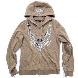 BCBGMAXAZRIA Y2K Embellished Full Zip Hooded Sweatshirt